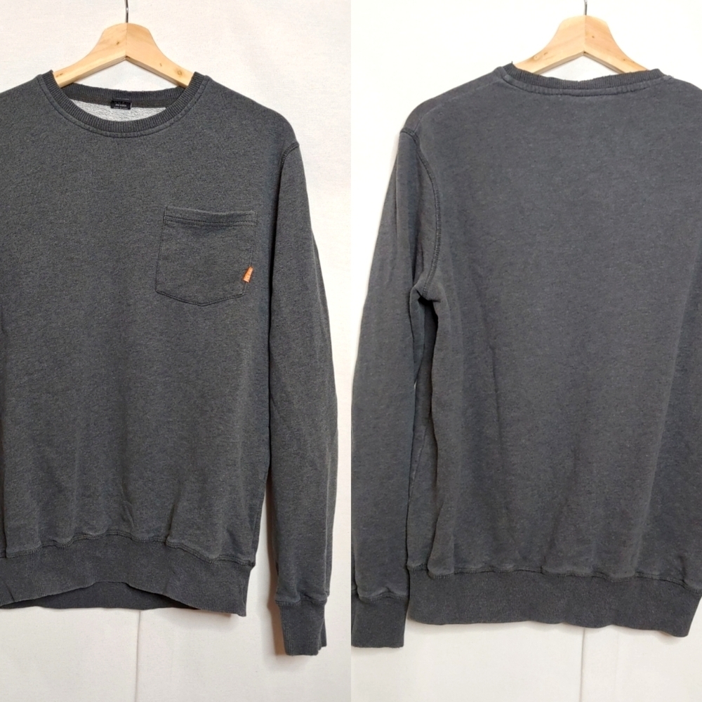 Poler Crew Neck Pocket Sweatshirt Pullover Cotton Blend Neutral‎ Gray Small S
